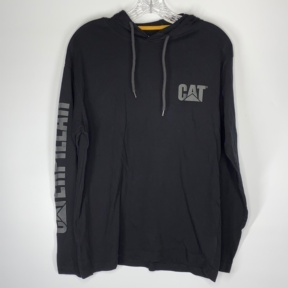 CAT Black Hooded Long Sleeve Shirt Size Medium